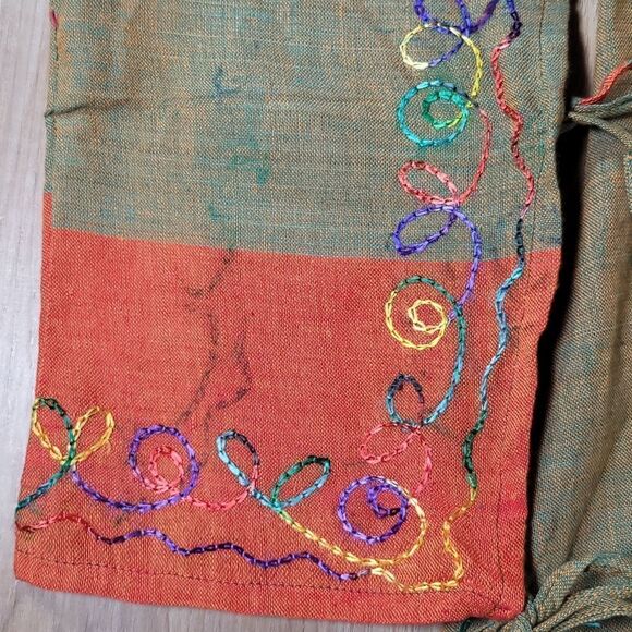 🔹️Orange & Olive Multicolor Embroider Print & Tie Sleeve Kurta/Swim Coverup - Picture 6 of 10